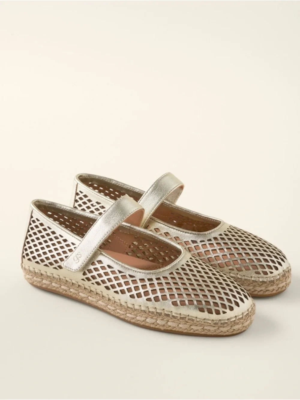 Gentle Souls Sienna Gold Metallic Fishnet Mary Jane Espadrille Flats 7.5